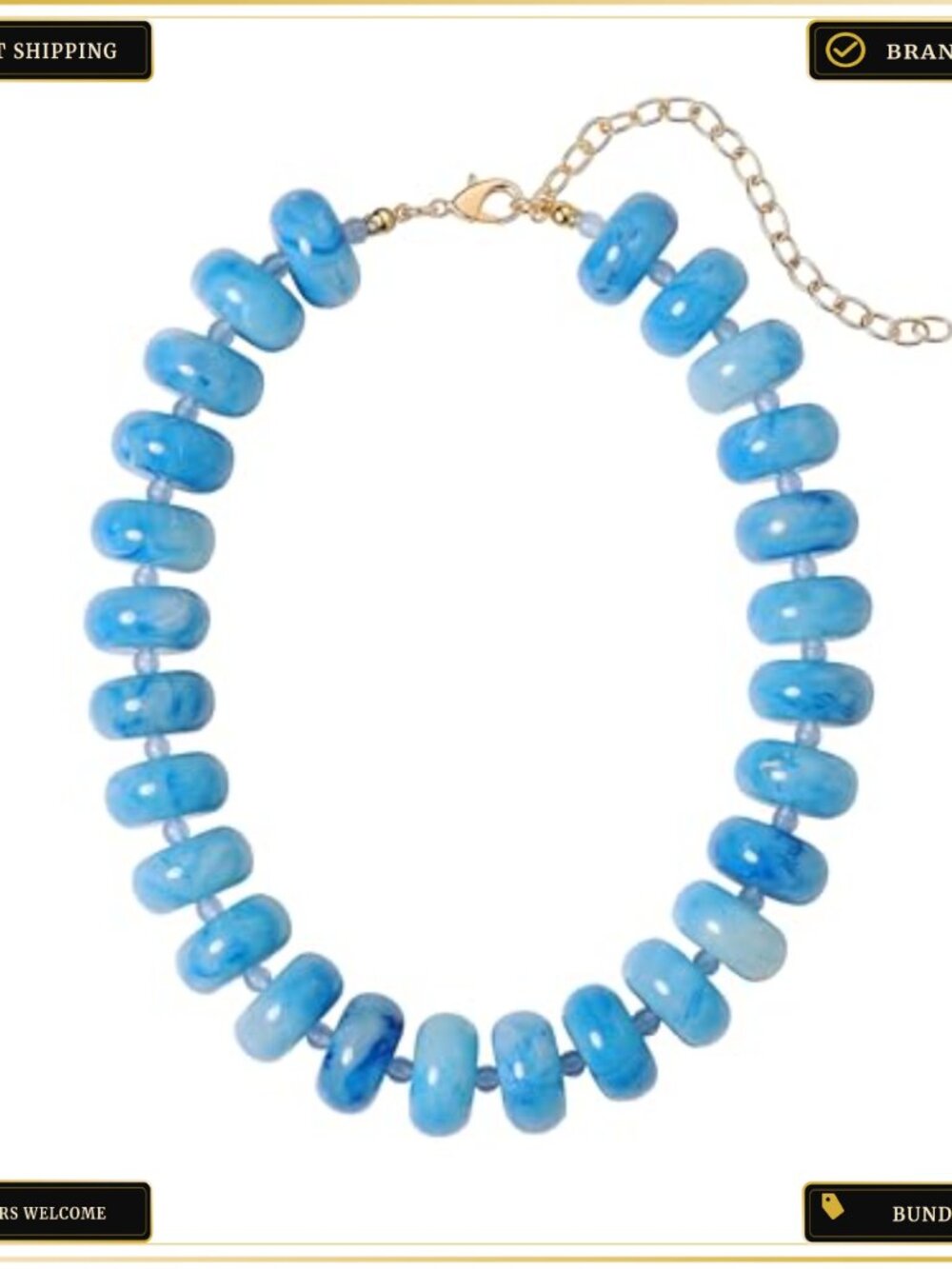 Chunky Bead Necklace Statement Chain Lightweight Adjustable